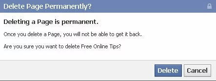 Confirm deletion of your Facebook Page