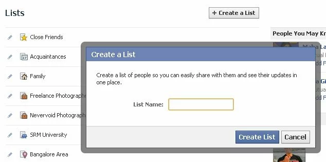 Create a List on Facebook