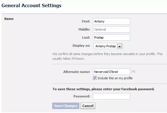 Change your alternate name on Facebook