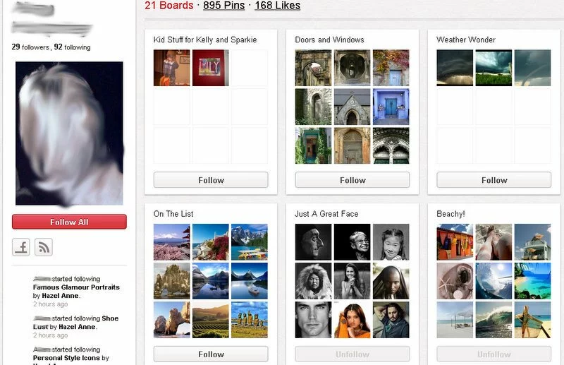 Follow boards of interest on Pinterest